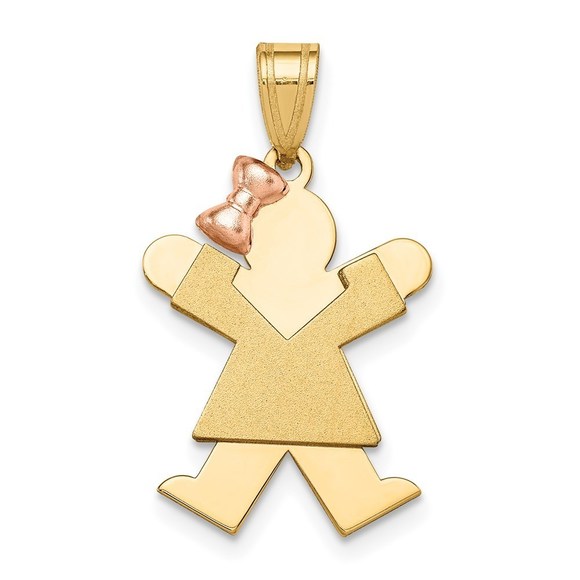 Million Charms 14k Two-Tone Small Girl with Bow on Left Engravable Charm